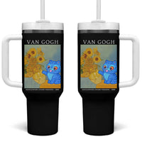 Van Gogh Kpop Fan Tumbler With Handle Blue Tiger Vintage Art Sunflower Cat