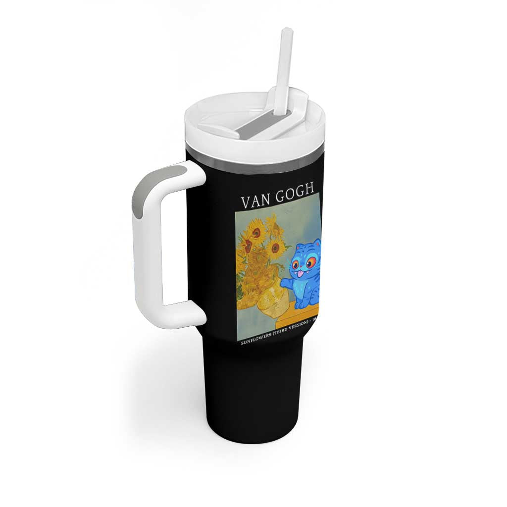 Van Gogh Kpop Fan Tumbler With Handle Blue Tiger Vintage Art Sunflower Cat