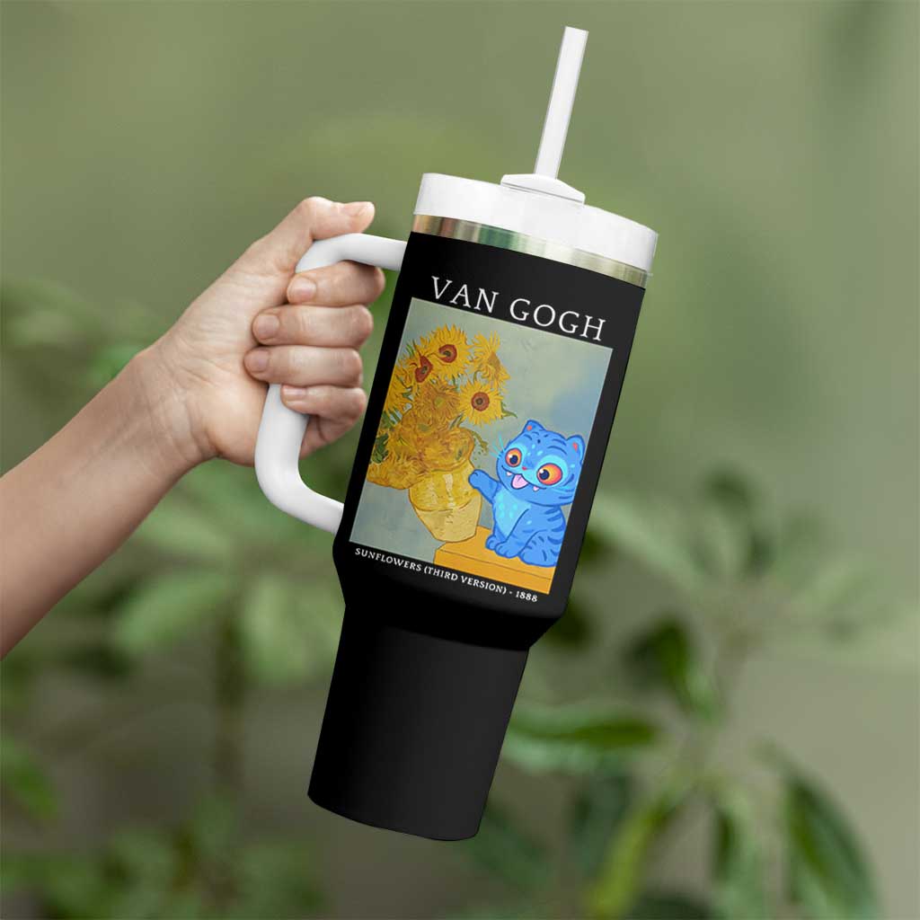 Van Gogh Kpop Fan Tumbler With Handle Blue Tiger Vintage Art Sunflower Cat