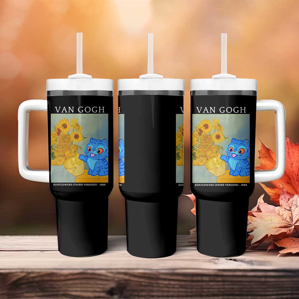 Van Gogh Kpop Fan Tumbler With Handle Blue Tiger Vintage Art Sunflower Cat