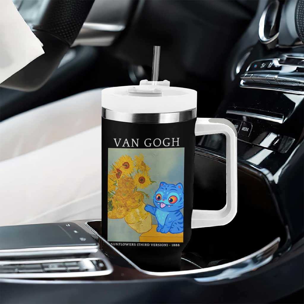 Van Gogh Kpop Fan Tumbler With Handle Blue Tiger Vintage Art Sunflower Cat