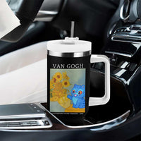 Van Gogh Kpop Fan Tumbler With Handle Blue Tiger Vintage Art Sunflower Cat