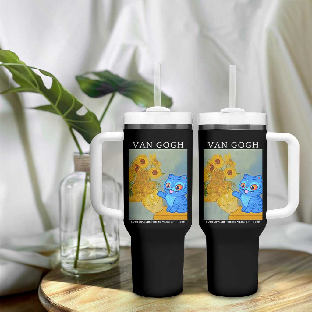 Van Gogh Kpop Fan Tumbler With Handle Blue Tiger Vintage Art Sunflower Cat