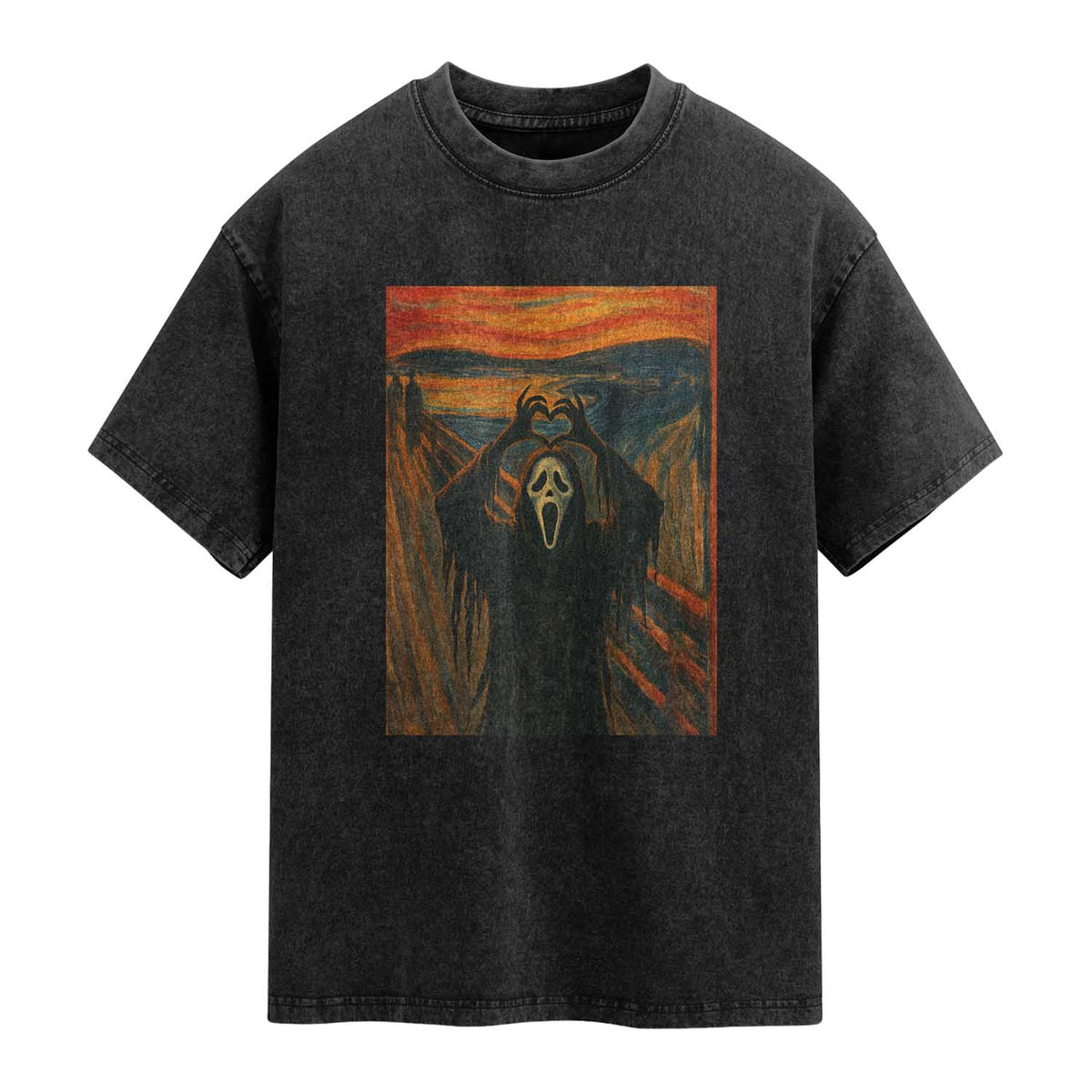 Ghost Heart Hands Washed Cotton T-Shirt Scary Face Horror Halloween