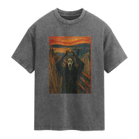 Ghost Heart Hands Washed Cotton T-Shirt Scary Face Horror Halloween