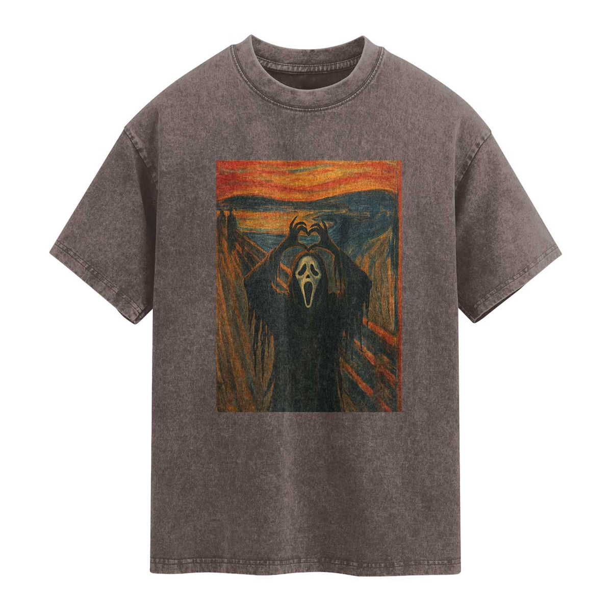 Ghost Heart Hands Washed Cotton T-Shirt Scary Face Horror Halloween