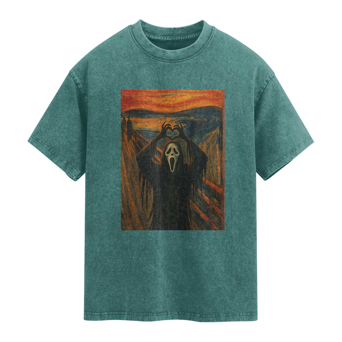 Ghost Heart Hands Washed Cotton T-Shirt Scary Face Horror Halloween