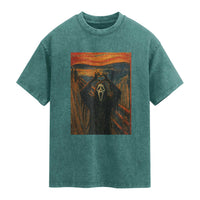 Ghost Heart Hands Washed Cotton T-Shirt Scary Face Horror Halloween