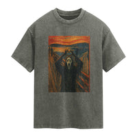 Ghost Heart Hands Washed Cotton T-Shirt Scary Face Horror Halloween