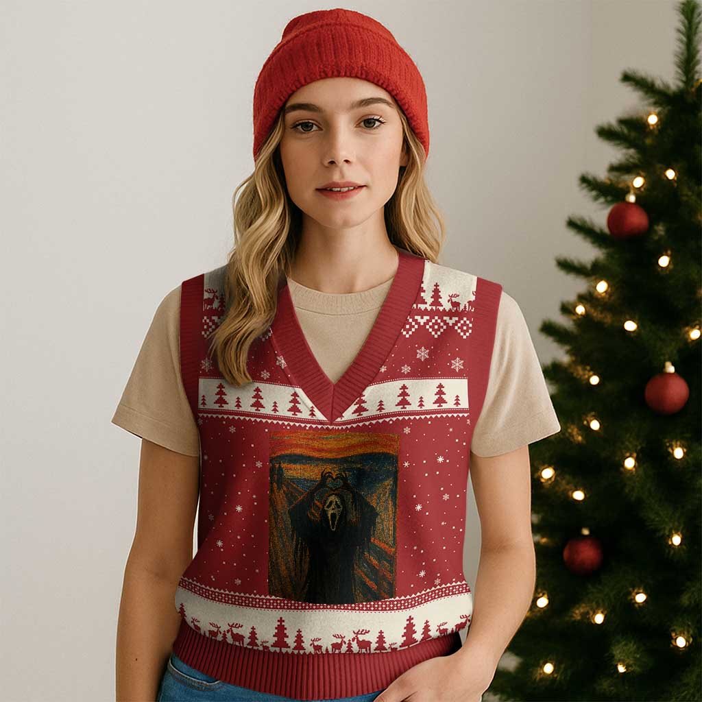 Ghost Heart Hands V-Neck Knit Sweater Vest Scary Face Horror Halloween - Wonder Print Shop