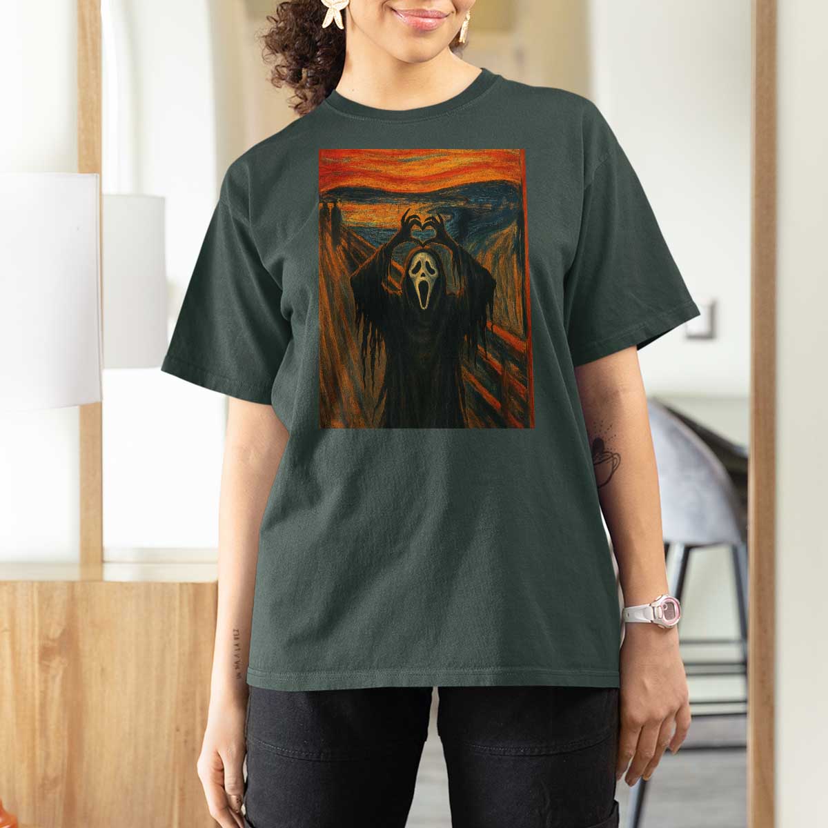 Ghost Heart Hands T Shirt For Women Scary Face Horror Halloween - Wonder Print Shop