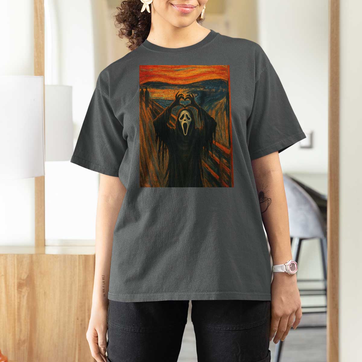 Ghost Heart Hands T Shirt For Women Scary Face Horror Halloween - Wonder Print Shop