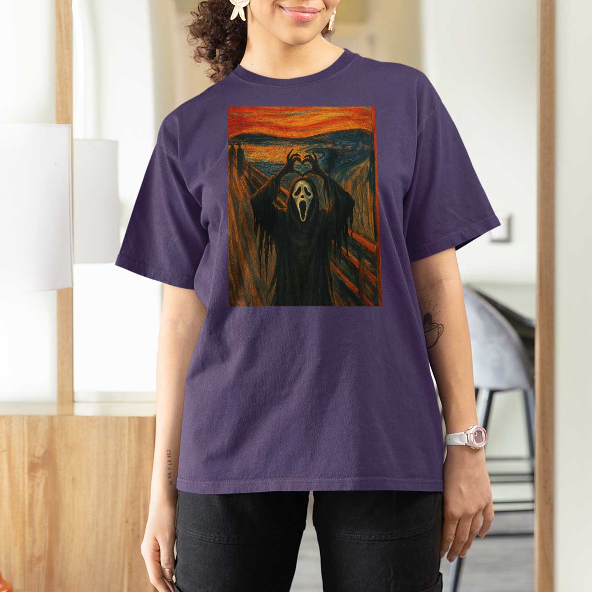 Ghost Heart Hands T Shirt For Women Scary Face Horror Halloween - Wonder Print Shop