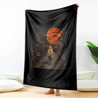 Halloween Spooky Ghost Biking Throw Blanket Vintage Ghost Riding Bicycle Gothic Moonlit Pumpkin Autumn Graphic