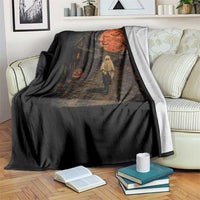Halloween Spooky Ghost Biking Throw Blanket Vintage Ghost Riding Bicycle Gothic Moonlit Pumpkin Autumn Graphic