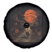 Halloween Spooky Ghost Biking Spare Tire Cover Vintage Ghost Riding Bicycle Gothic Moonlit Pumpkin Autumn Graphic