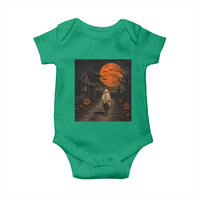 Halloween Spooky Ghost Biking Baby Onesie Vintage Ghost Riding Bicycle Gothic Moonlit Pumpkin Autumn Graphic