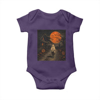 Halloween Spooky Ghost Biking Baby Onesie Vintage Ghost Riding Bicycle Gothic Moonlit Pumpkin Autumn Graphic