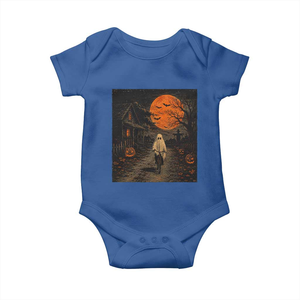Halloween Spooky Ghost Biking Baby Onesie Vintage Ghost Riding Bicycle Gothic Moonlit Pumpkin Autumn Graphic