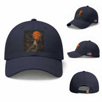 Halloween Spooky Ghost Biking Baseball Cap Vintage Ghost Riding Bicycle Gothic Moonlit Pumpkin Autumn Graphic