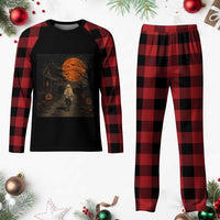 Halloween Spooky Ghost Biking Plaid Pajama Set Vintage Ghost Riding Bicycle Gothic Moonlit Pumpkin Autumn Graphic