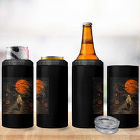 Halloween Spooky Ghost Biking 4 in 1 Can Cooler Tumbler Vintage Ghost Riding Bicycle Gothic Moonlit Pumpkin Autumn Graphic