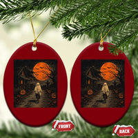 Halloween Spooky Ghost Biking Ceramic Ornament Vintage Ghost Riding Bicycle Gothic Moonlit Pumpkin Autumn Graphic