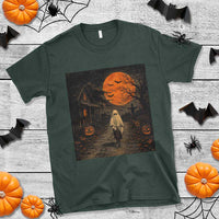 Halloween Spooky Ghost Biking T Shirt Vintage Ghost Riding Bicycle Gothic Moonlit Pumpkin Autumn Graphic