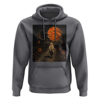 Halloween Spooky Ghost Biking Hoodie Vintage Ghost Riding Bicycle Gothic Moonlit Pumpkin Autumn Graphic