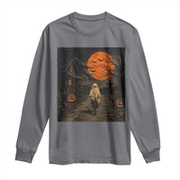 Halloween Spooky Ghost Biking Long Sleeve Shirt Vintage Ghost Riding Bicycle Gothic Moonlit Pumpkin Autumn Graphic