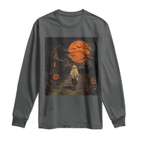 Halloween Spooky Ghost Biking Long Sleeve Shirt Vintage Ghost Riding Bicycle Gothic Moonlit Pumpkin Autumn Graphic