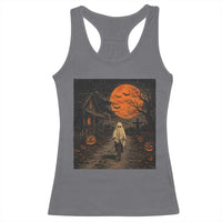 Halloween Spooky Ghost Biking Racerback Tank Top Vintage Ghost Riding Bicycle Gothic Moonlit Pumpkin Autumn Graphic