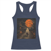 Halloween Spooky Ghost Biking Racerback Tank Top Vintage Ghost Riding Bicycle Gothic Moonlit Pumpkin Autumn Graphic