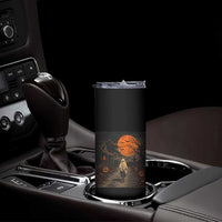 Halloween Spooky Ghost Biking Skinny Tumbler Vintage Ghost Riding Bicycle Gothic Moonlit Pumpkin Autumn Graphic