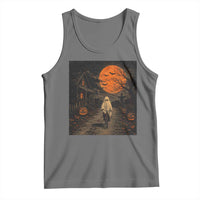 Halloween Spooky Ghost Biking Tank Top Vintage Ghost Riding Bicycle Gothic Moonlit Pumpkin Autumn Graphic
