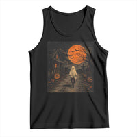 Halloween Spooky Ghost Biking Tank Top Vintage Ghost Riding Bicycle Gothic Moonlit Pumpkin Autumn Graphic