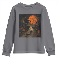 Halloween Spooky Ghost Biking Youth Sweatshirt Vintage Ghost Riding Bicycle Gothic Moonlit Pumpkin Autumn Graphic