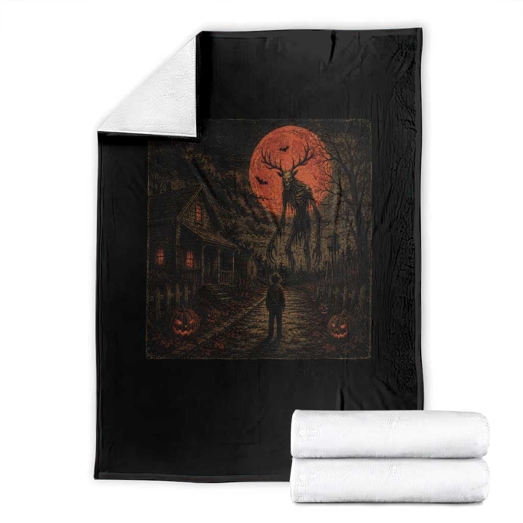 Wendigo Halloween Throw Blanket Vintage Deer Skull Spooky Night Graphic