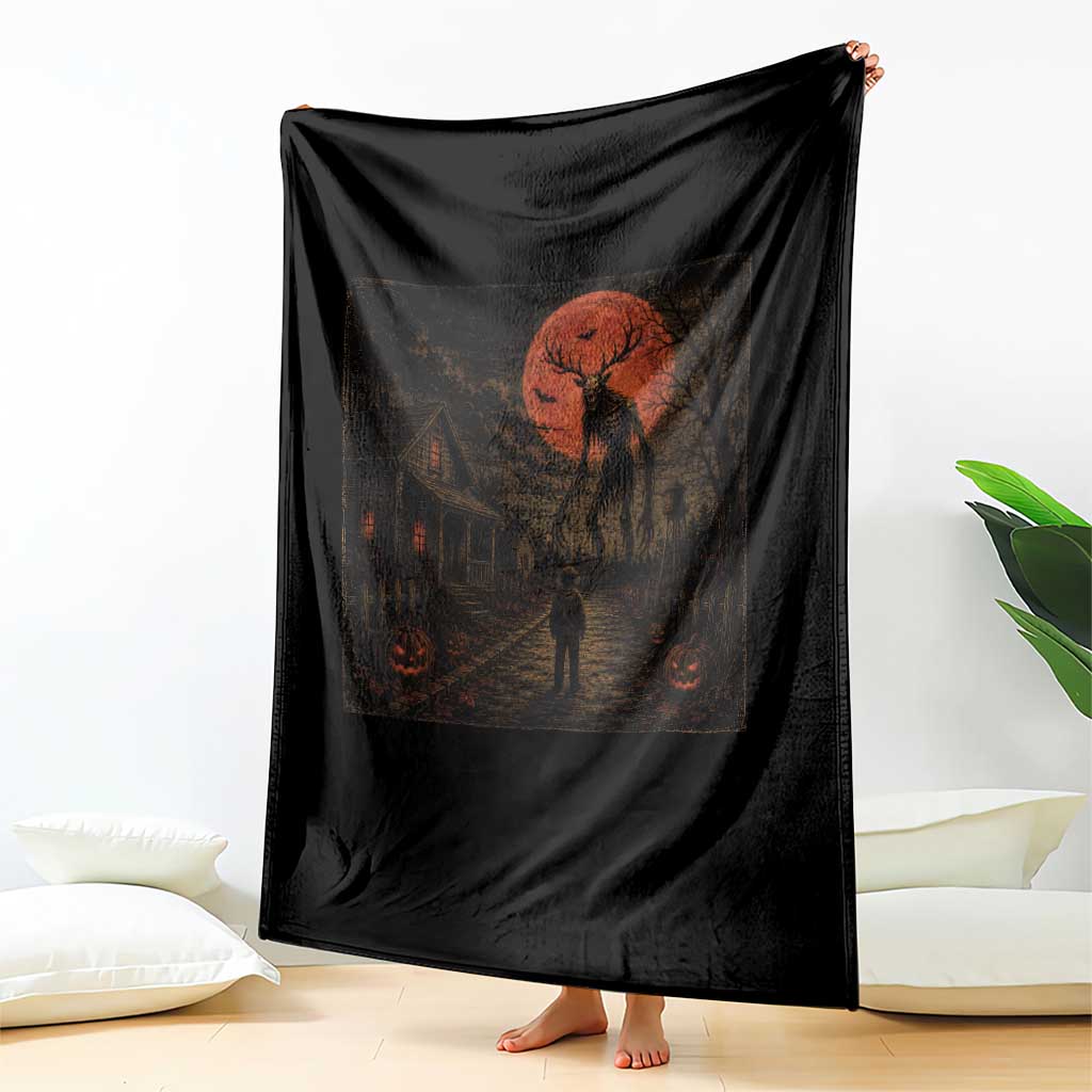 Wendigo Halloween Throw Blanket Vintage Deer Skull Spooky Night Graphic