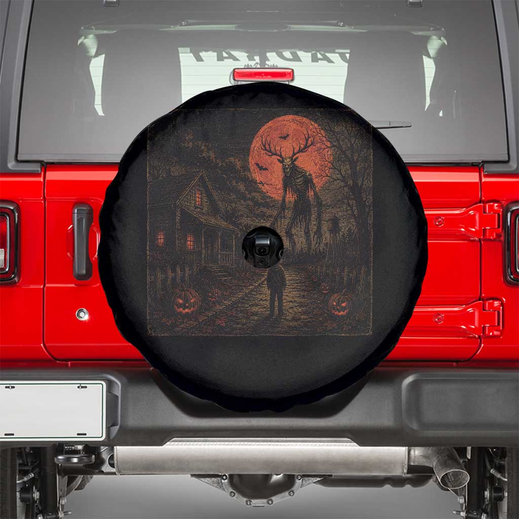 Wendigo Halloween Spare Tire Cover Vintage Deer Skull Spooky Night Graphic
