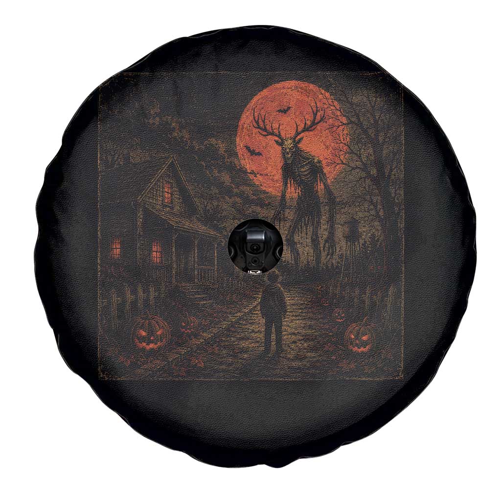 Wendigo Halloween Spare Tire Cover Vintage Deer Skull Spooky Night Graphic