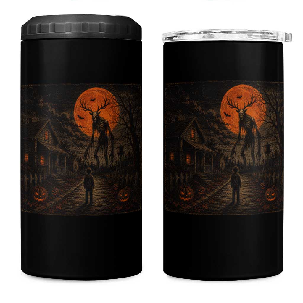 Wendigo Halloween 4 in 1 Can Cooler Tumbler Vintage Deer Skull Spooky Night Graphic