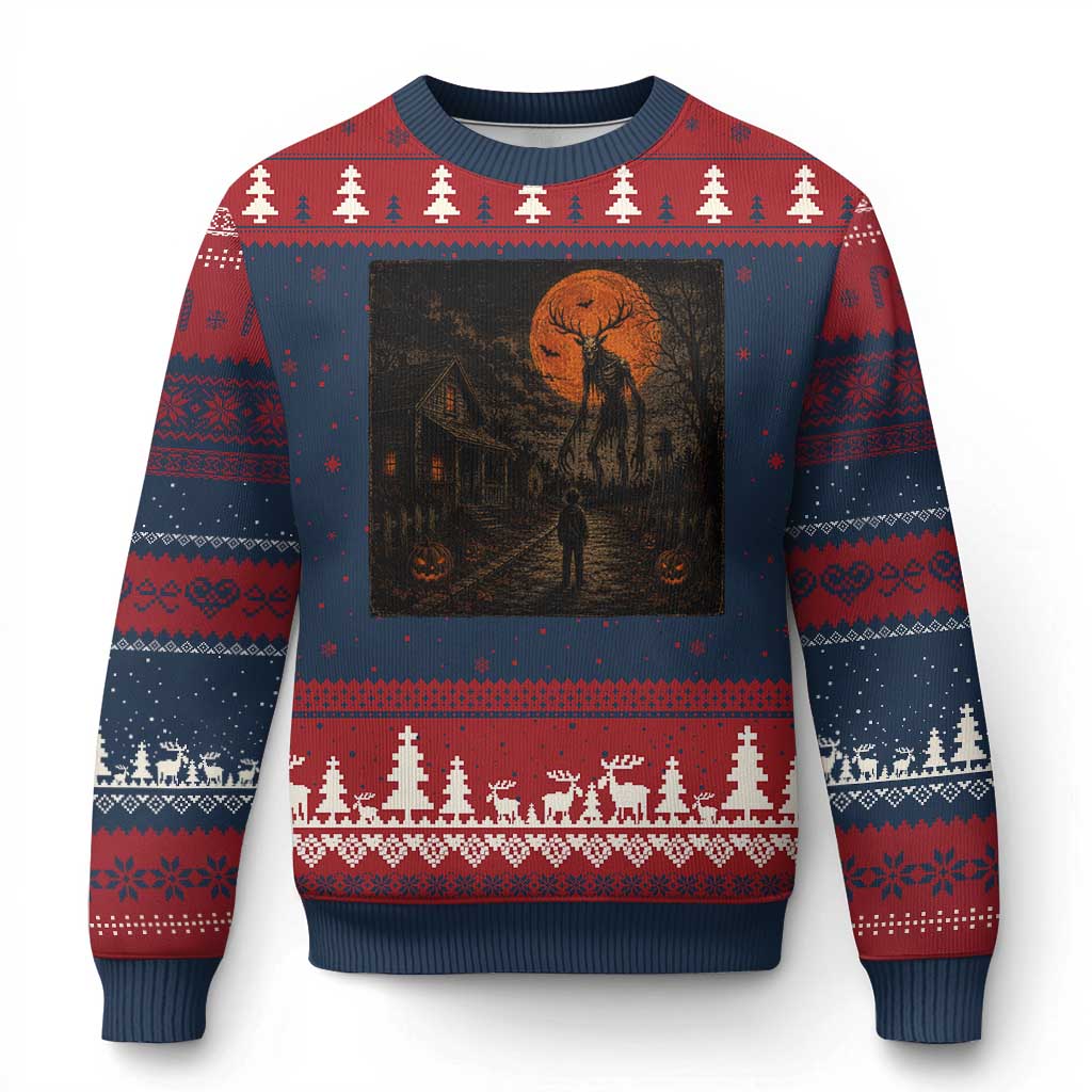 Wendigo Halloween Ugly Christmas Sweater Vintage Deer Skull Spooky Night Graphic