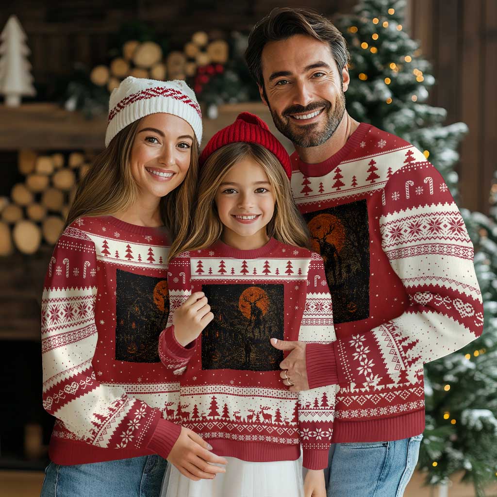 Wendigo Halloween Ugly Christmas Sweater Vintage Deer Skull Spooky Night Graphic