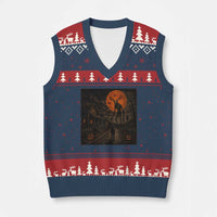 Wendigo Halloween V-Neck Knit Sweater Vest Vintage Deer Skull Spooky Night Graphic