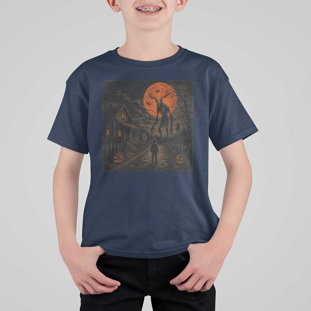 Wendigo Halloween T Shirt For Kid Vintage Deer Skull Spooky Night Graphic