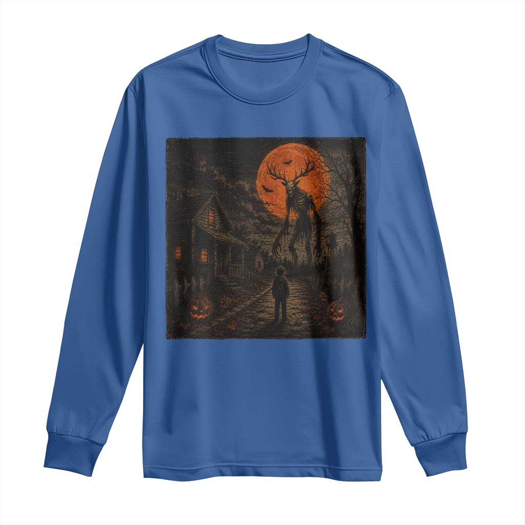 Wendigo Halloween Long Sleeve Shirt Vintage Deer Skull Spooky Night Graphic