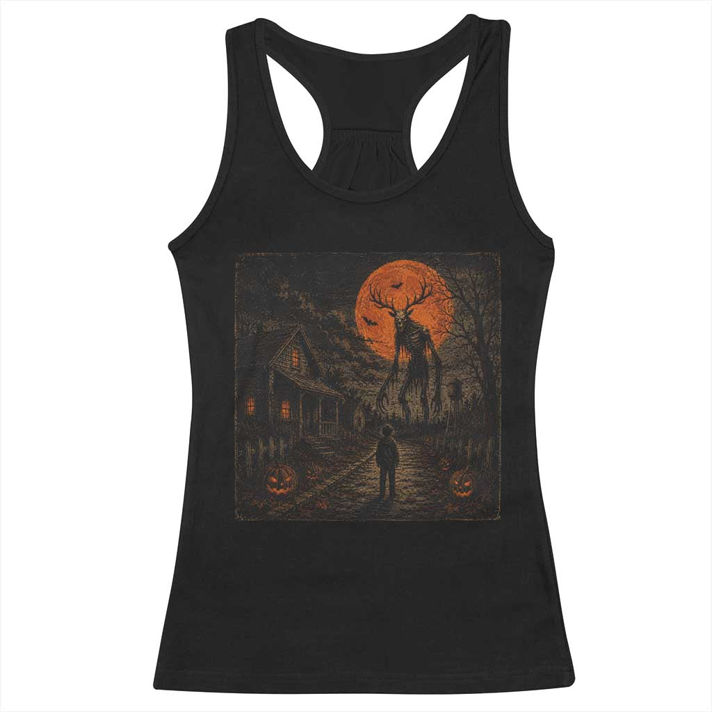 Wendigo Halloween Racerback Tank Top Vintage Deer Skull Spooky Night Graphic