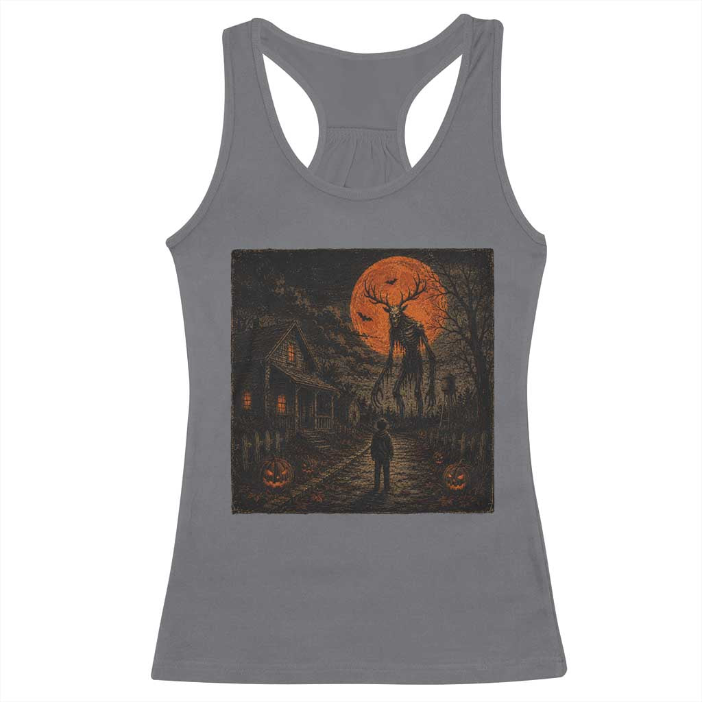 Wendigo Halloween Racerback Tank Top Vintage Deer Skull Spooky Night Graphic