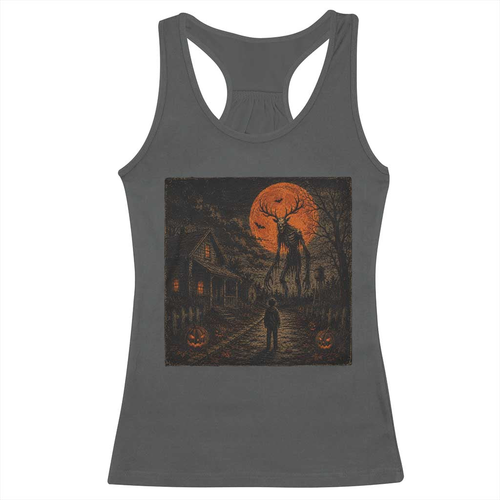 Wendigo Halloween Racerback Tank Top Vintage Deer Skull Spooky Night Graphic